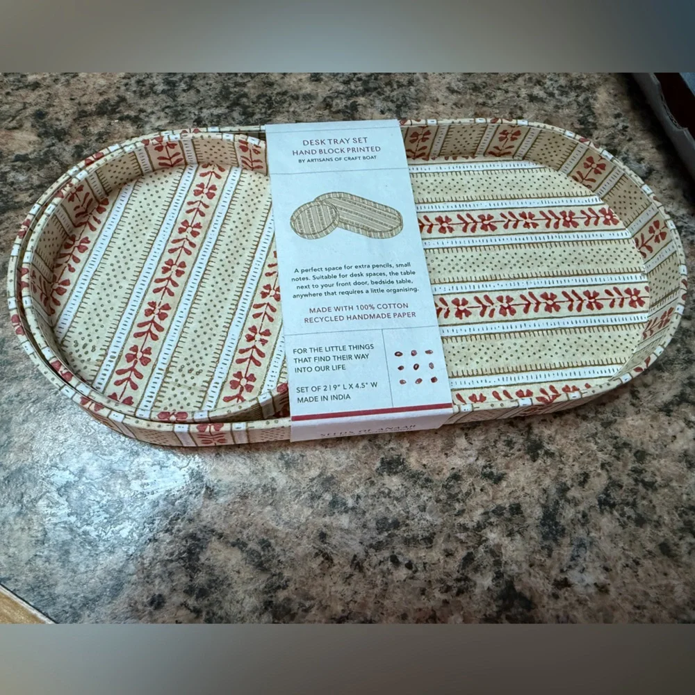 Floral Stripe Desk Tray Set- Mousse